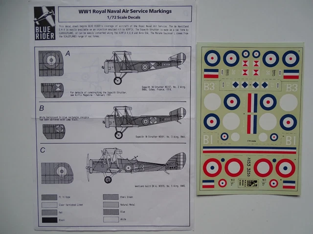 BLUE RIDER DECALS 1/72 WW1 Royal Naval Air Service EUR 6,00 - PicClick FR