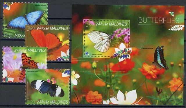 Malediven Einzelmarken 5425-5428 + Bl. 748 postfrisch Schmetterling #HF406