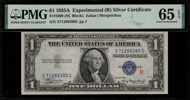 1935A $1 Silver Certificate FR-1609 "R" Experimental - Graded PMG 65 EPQ