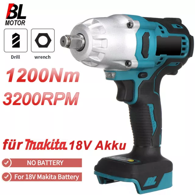 1200 Nm Brushless High Torque Impact Wrench 18 Volt Bare For Makita Battery