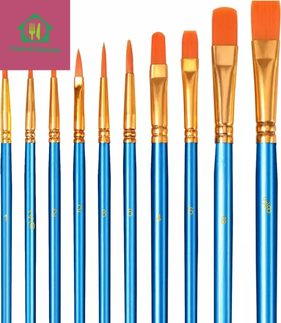10 Pezzi Pennelli Acrilici - Brencco Nylon Artist Brushes, Set Di Pennelli per A