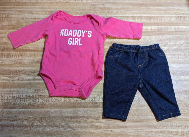 Carter's Baby Girl Size Newborn 100% Cotton Pink #Daddy's Girl Denim Pants Set