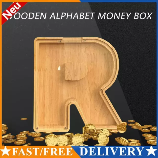 Creative Saving Box 26 English Alphabet Wooden Money Storage Box Jar (R)