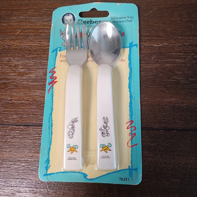 New Sealed Vintage 90s Gerber Baby Looney Tunes Bugs Bunny Fork Spoon