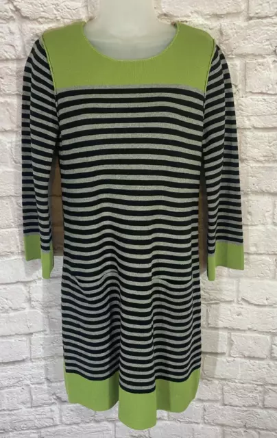 Eliza J Sweater Dress Womens Medium Green Black Gray Stripe Pockets