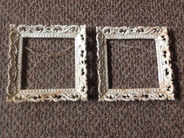 Pair 2 Old Ornate Cast Iron Square Picture Frames Very Rare Antique Pair Scarce