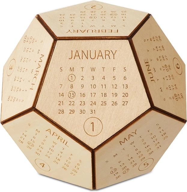 WOODEN DESK CALENDAR 2024, Hexagon Dice Calendar, Gifts for National