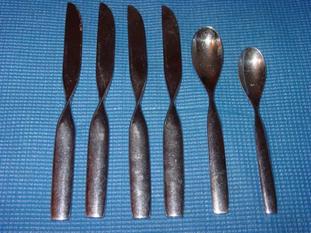 Sasaki Double Helix Stainless 6 Pcs Knife Soup Spoon Teaspoon Flatware Modern Sasaki Double Helix Stainless 6 Pcs Knife Soup Spoon Teaspoon Flatware Modern
