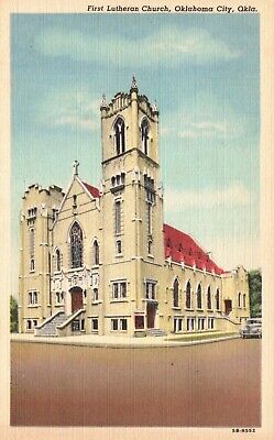 Oklahoma City, OK, First Lutheran Church, Linen Antique Vintage Postcard b1725