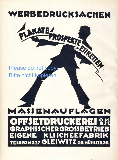 Druckerei Gleiwitz XL Reklame 1925 Gliwice Werbung Offsett Mühlstrasse +