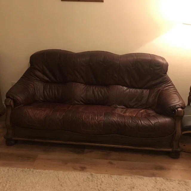 3 piece suite Leather Free To Collector. Sofa / Settee And Two Arm Chairs