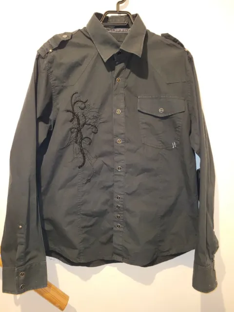 RNT 23 JEANS smart Dragon design black cotton shirt - XL /M Mens