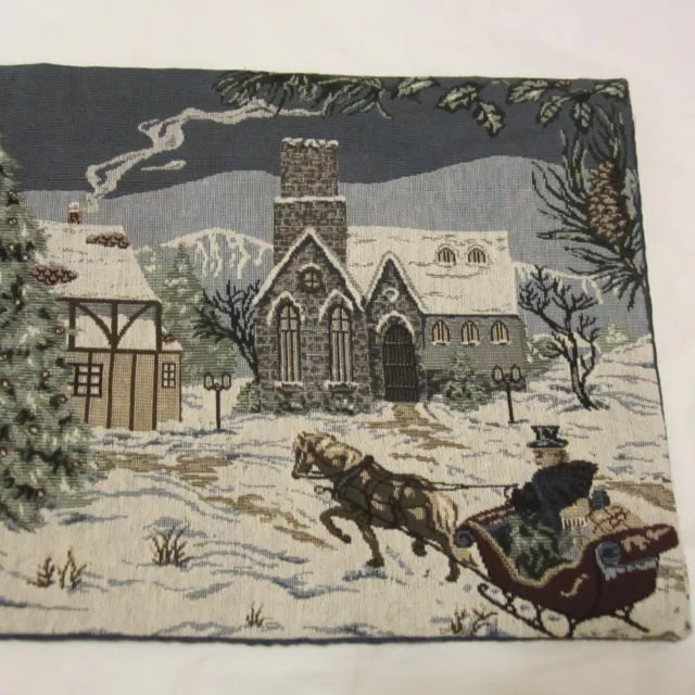 Christmas Tapestry Table Runner 33 1/2" x 12 1/2" Christmas Village, Blue