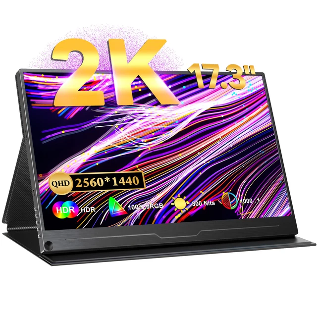 17,3" Ultrathin 2K 60HZ screen Portable Monitor IPS QHD USB C HDMI Input Display