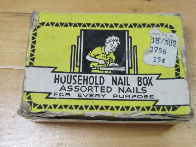 Vtg Advertising Household Nail Box Assorted Nails Usa Old Baker Framingham Ma Ad