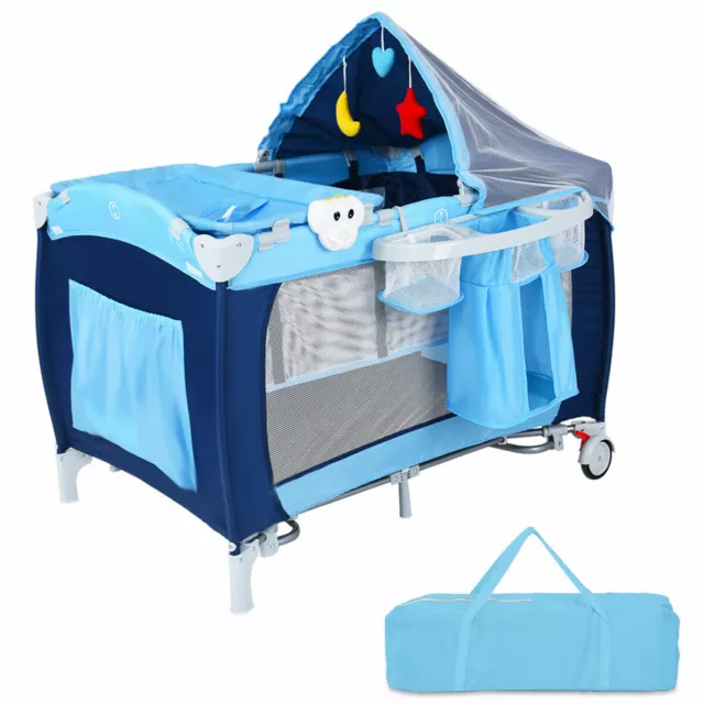 Costway Foldable Baby Crib Playpen Travel Infant Bassinet Bed Net Music w Bag
