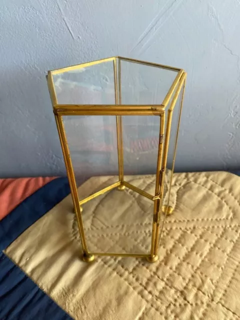 Vintage Brass & Glass Small Display Case ~ 5 Sided Ball Feet  7.5 in