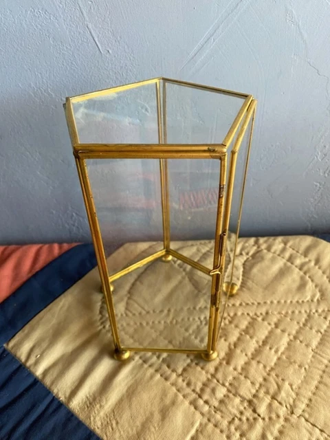 Vintage Brass & Glass Small Display Case ~ 5 Sided Ball Feet  7.5 in