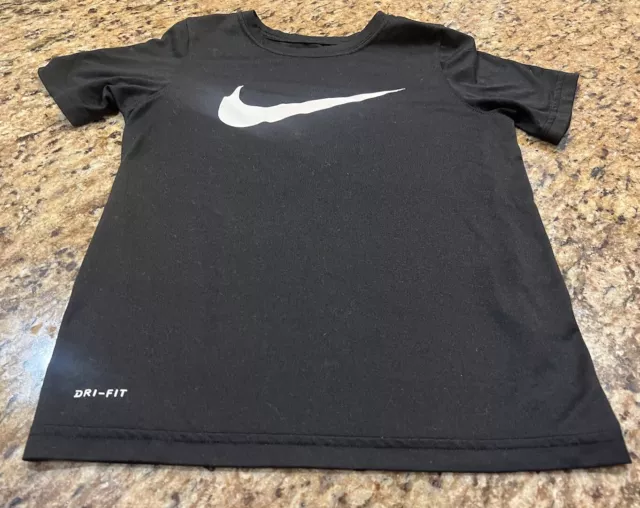 Nike Dri-Fit Shirt Youth Small Black Boys Swoosh Logo Athletic Shirt