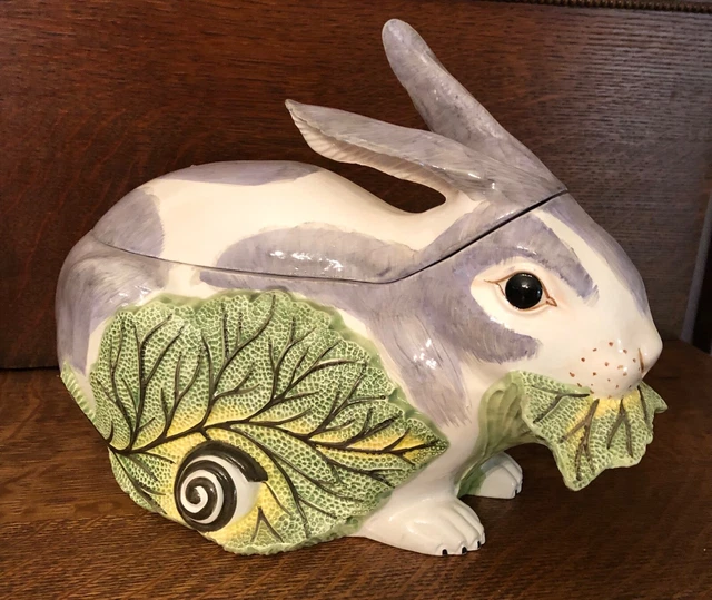 Vint Large Mottahedeh Majolica Rabbit Bunny Covered Dish Bowl Tureen Italy Mint