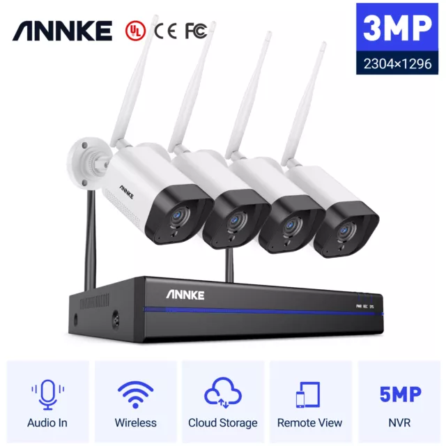 Gebraucht ANNKE 8CH NVR 4pcs 3MP Funk WiFi Überwachungskamera Audio Nachtsicht