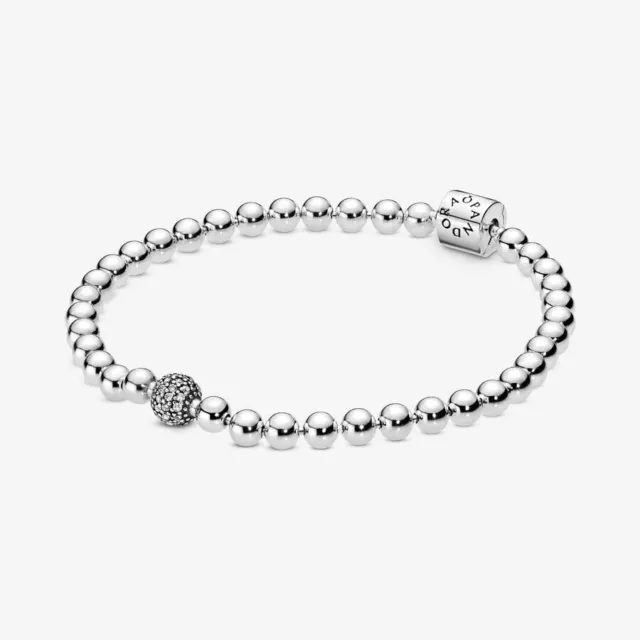 Pandora 925 Sterling Silver Beads & Pave Bracelet 7.1 Inch New with Box