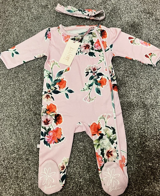 BNWT Ted Baker Baby Girl Sleepsuit Babygrow With Matching Headband 3-6 Months