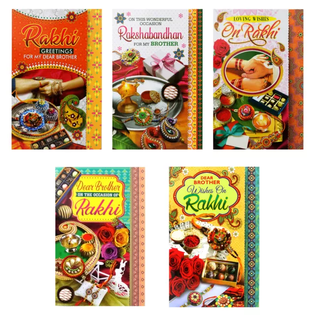 5 x Rakhi Card Raksha Bandhan Greeting Cards Pack For Brother Hindu Festival