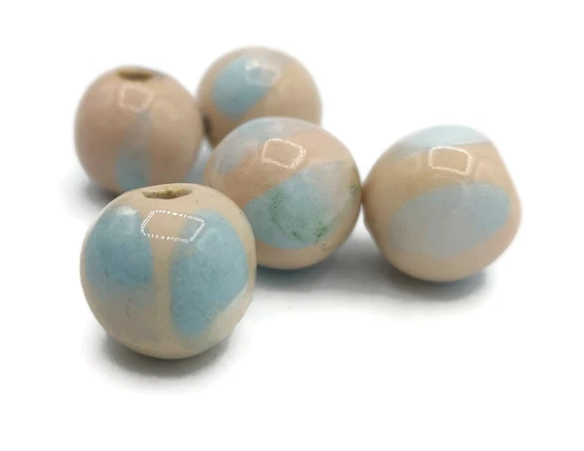 5Pc Round Handmade Ceramic Macrame Beads For Jewelry Making, 2mm Hole 15mm Wide