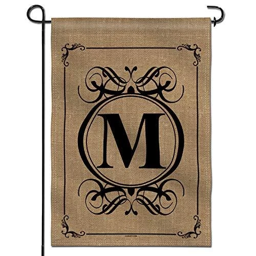 Classic Monogram Letter M Garden Flag, Double Sided Family Last Name Initial