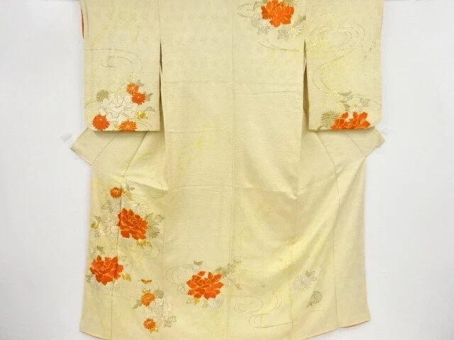 39310# Japanese Kimono / Antique Kimono / Embroidery / All Shibori / Kiku &