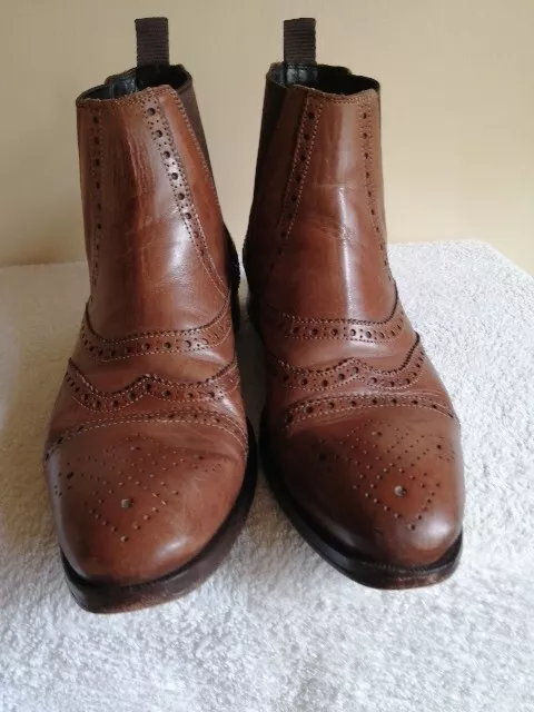 MENS DUNE TAN LEATHER BROGUE CHELSEA BOOTS SIZE UK 9 EU 43. Lovely ...