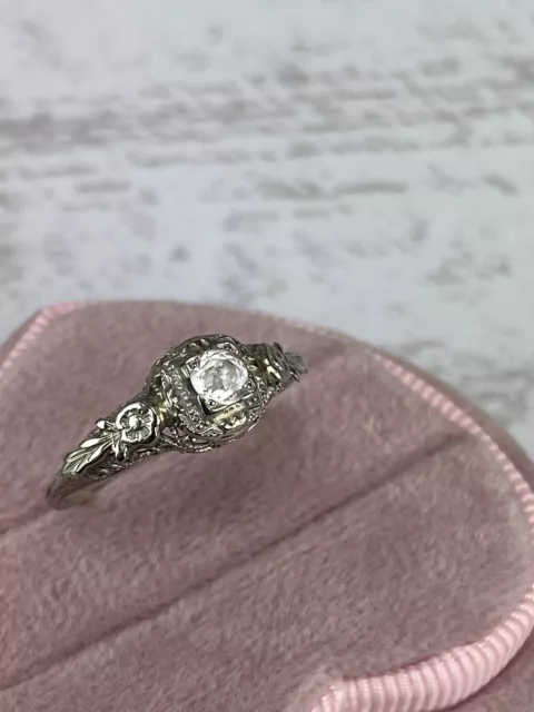 Art Deco 18k White Gold Filigree Engagement Ring Setting AS IS