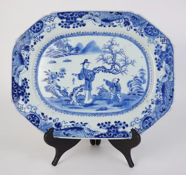 Large Chinese Antique Blue and White Immortal Magu Plate Qianlong 18th Century