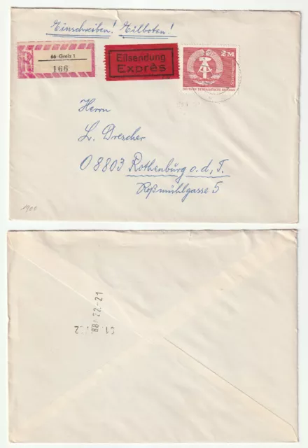 96586 - Mi.Nr. 1900 - FDC, R-Brief, Eilbote - Greiz 20.11.1973 nach Rothenburg