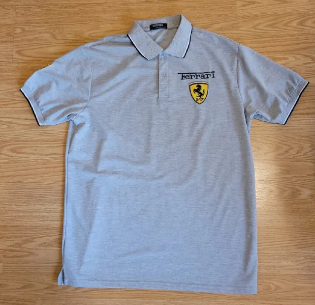 FERRARI F-1 SHELL Men's Gray Short Sleeve Cotton Embroidered Golf Polo Shirt XXL
