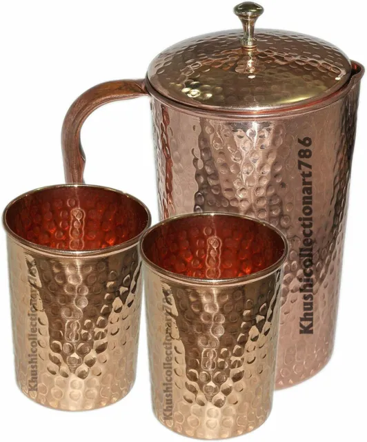 Handmade Copper Water Drinking Pitcher Jug Hammered Pot Ayurveda Health Benefits