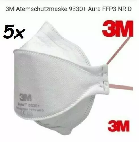 5x 3M™ Aura™ 9330+ FFP3 Partikelmaske Mundschutz Atemschutz Maske ohne Ventil