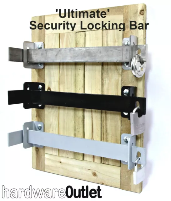 'ULTIMATE' Door SECURITY BAR Pad Locking & Made In England Shed Garage Workshop