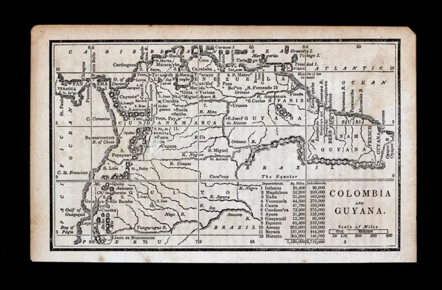 1830 Nathan Hale Map Colombia Guyana Venezuela Ecuador Orinoco Bogota Caracas