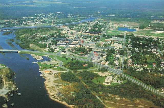 Postcard MI Manistique Harbor Water Lake Michigan Shore US 2 Schoolcraft County