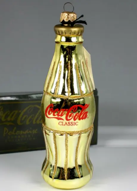 Coca Cola Gold Bottle Polonaise Blown Glass Ornament Kurt Adler Vintage 1996