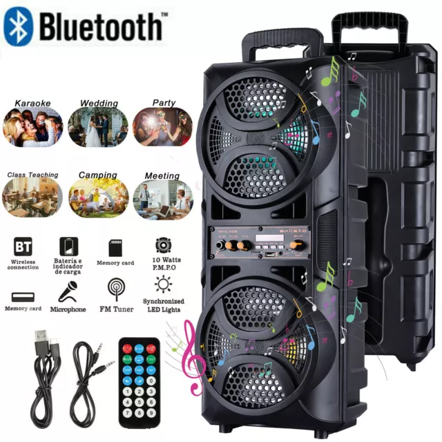 Dual 6.5" Bluetooth Portable Party Speaker DJ System LED Woofer AUX Heavy Bass