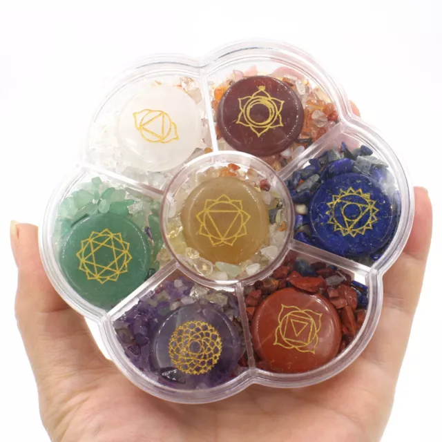 7Pcs/Set Engraved Spiritual Healing Meditation Palm Stones Chakra Stone Chips