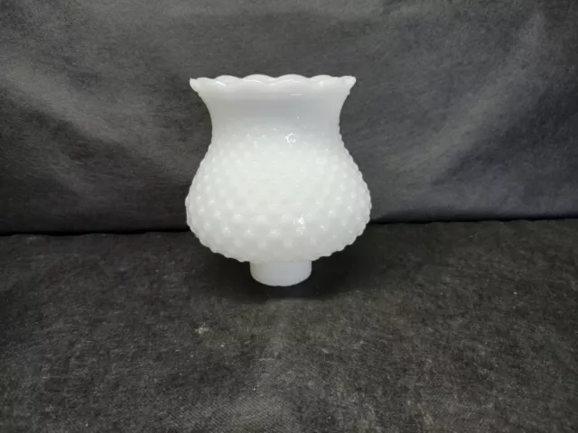 Vintage White Milk Glass Hobnail Hurricane Lamp Shade Ruffle Rim, 1 5/8" Fitter