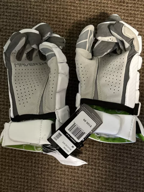 Maverik M6 Lacrosse Gloves 12" (MED) White *BRAND NEW W/TAGS + Free Ship* 2