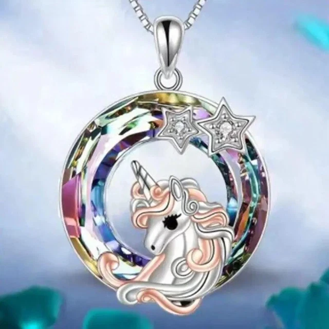 Rainbow Mystical Fire Topaz 925 Sterling Silver Charms Unicorn Pendant Necklace
