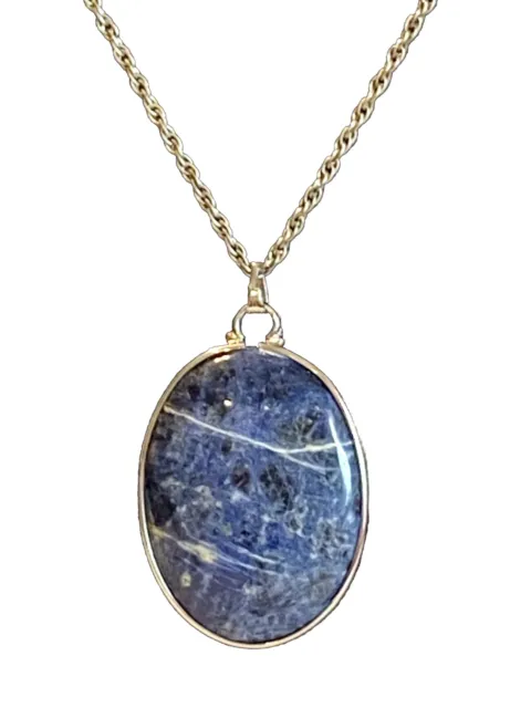 Vintage Sodalite Stone In Sterling Silver 1.75 In Bezel On Silver 18 Inch Chain