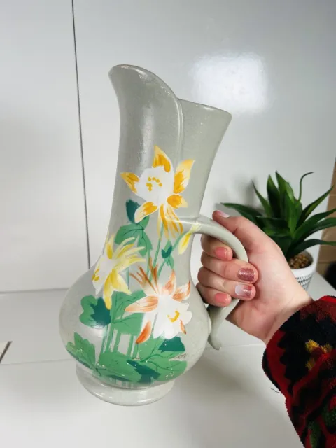 Vintage Cleland Brentleigh Ware Ceramic Jug Vase, Hand Painted Floral Design 2