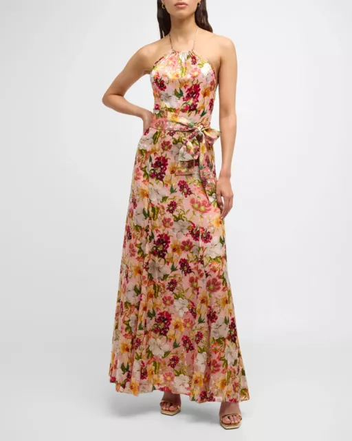 Alice + Olivia Dita Halter Silk Burnout Maxi Dress Size:0    $695 NWT